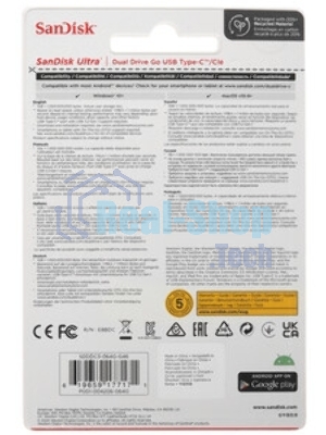 Флешка USB SanDisk DDC3 Ultra Dual Go (SDDDC3-064G-G46), 64Gb, USB 3.1/USB Type-C, R/W 150/30, черный