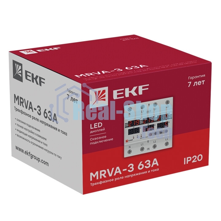 Трехфазное реле напряжения и тока с дисп. MRVA-3 63A EKF MRVA-3-63A EKF