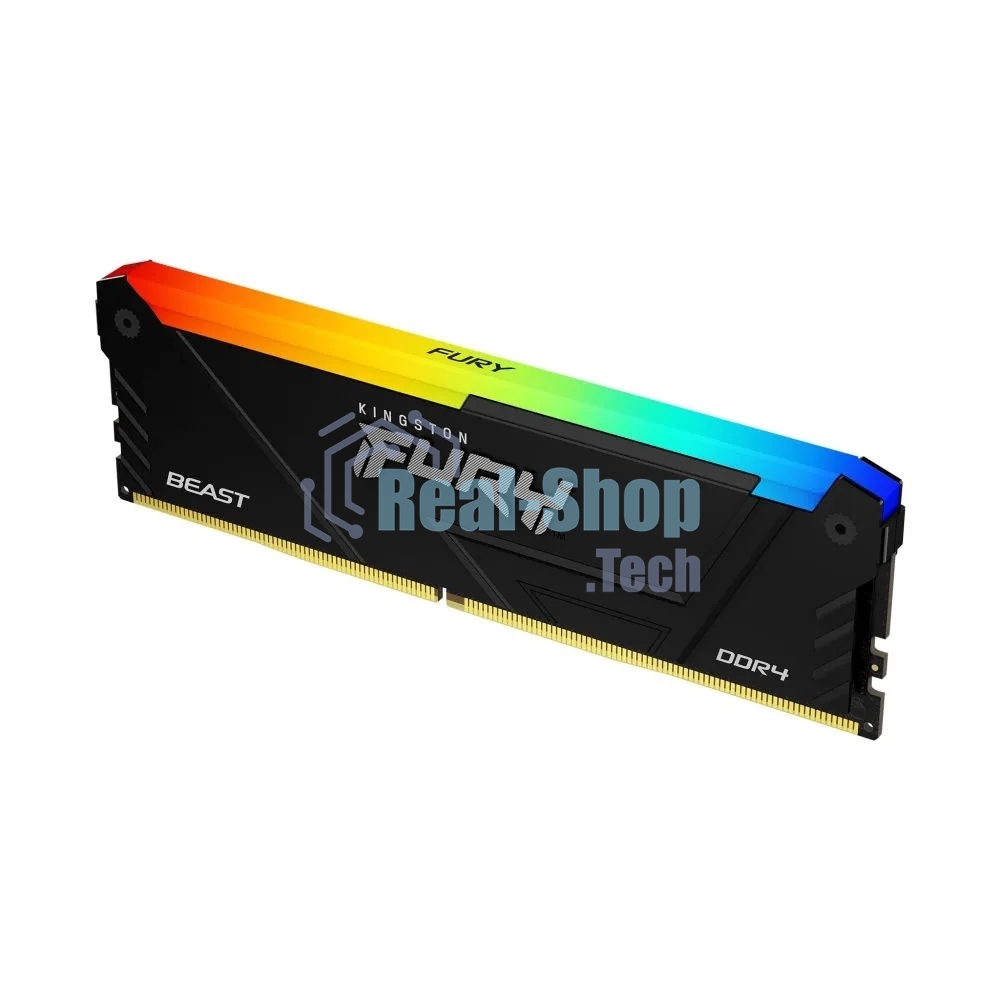 Оперативная память Kingston Fury Beast, DDR4, 16GB (1x16GB), 3200MHz, CL16, DIMM, радиатор, RGB, черный