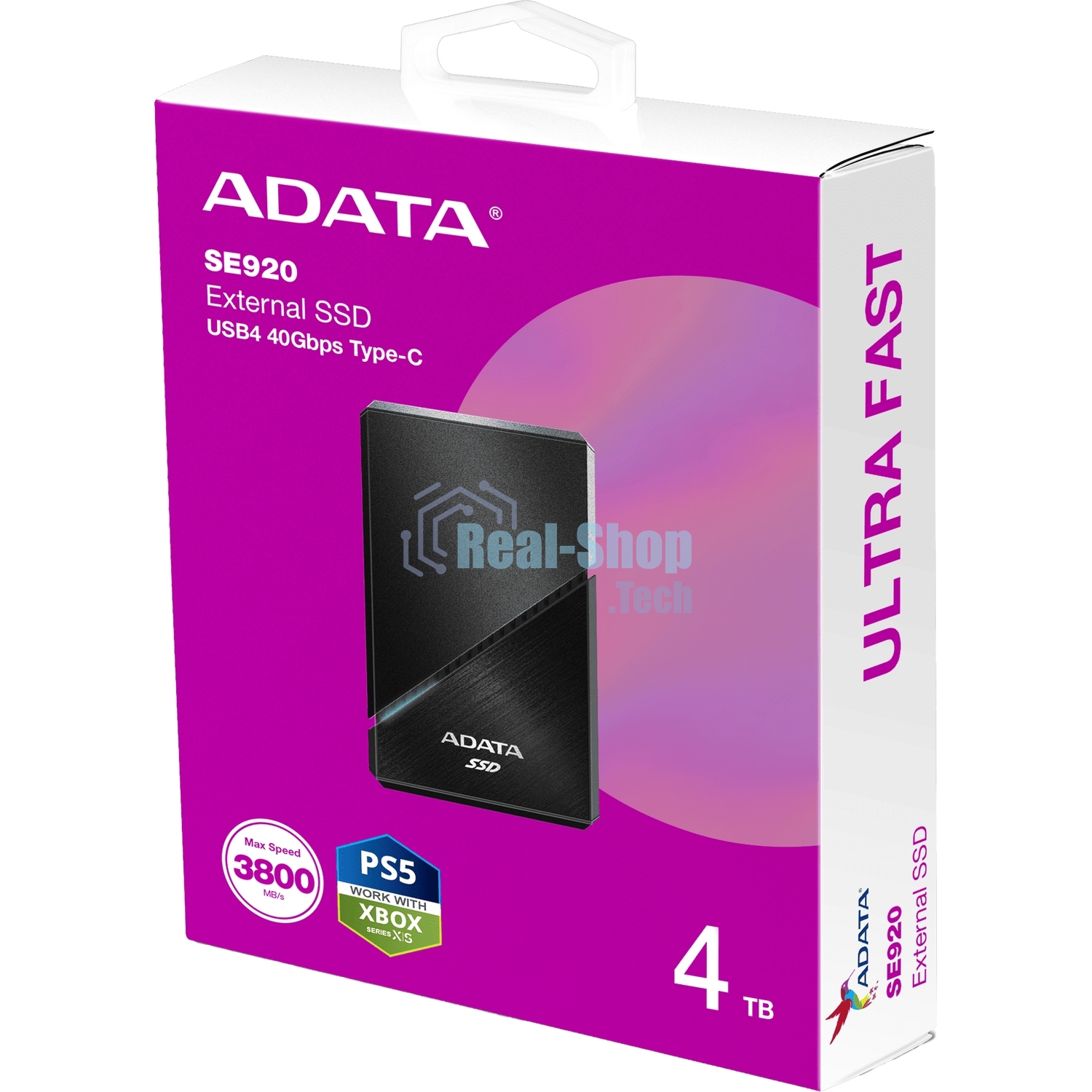 Внешний SSD ADATA SE920, 4TB, USB 4 Type-C, R/W 3800/3700, черный