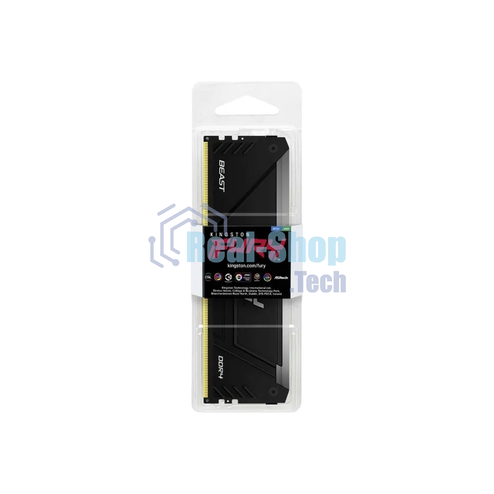 Оперативная память Kingston Fury Beast, DDR4, 16GB (1x16GB), 3200MHz, CL16, DIMM, радиатор, RGB, черный