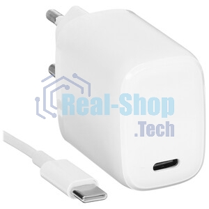 Сетевое зарядное устройство Qumo Energy light PD 20Вт, (модель 0105), USB Type-C PD, + кабель 1м. Type-C на Type-C, белый