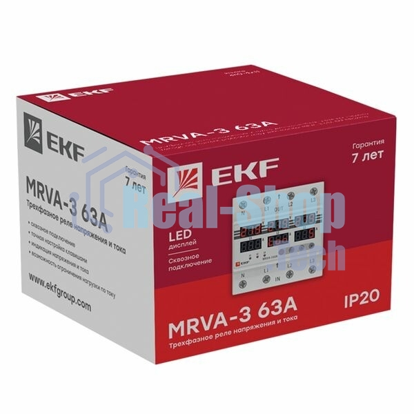 Трехфазное реле напряжения и тока с дисп. MRVA-3 63A EKF MRVA-3-63A EKF
