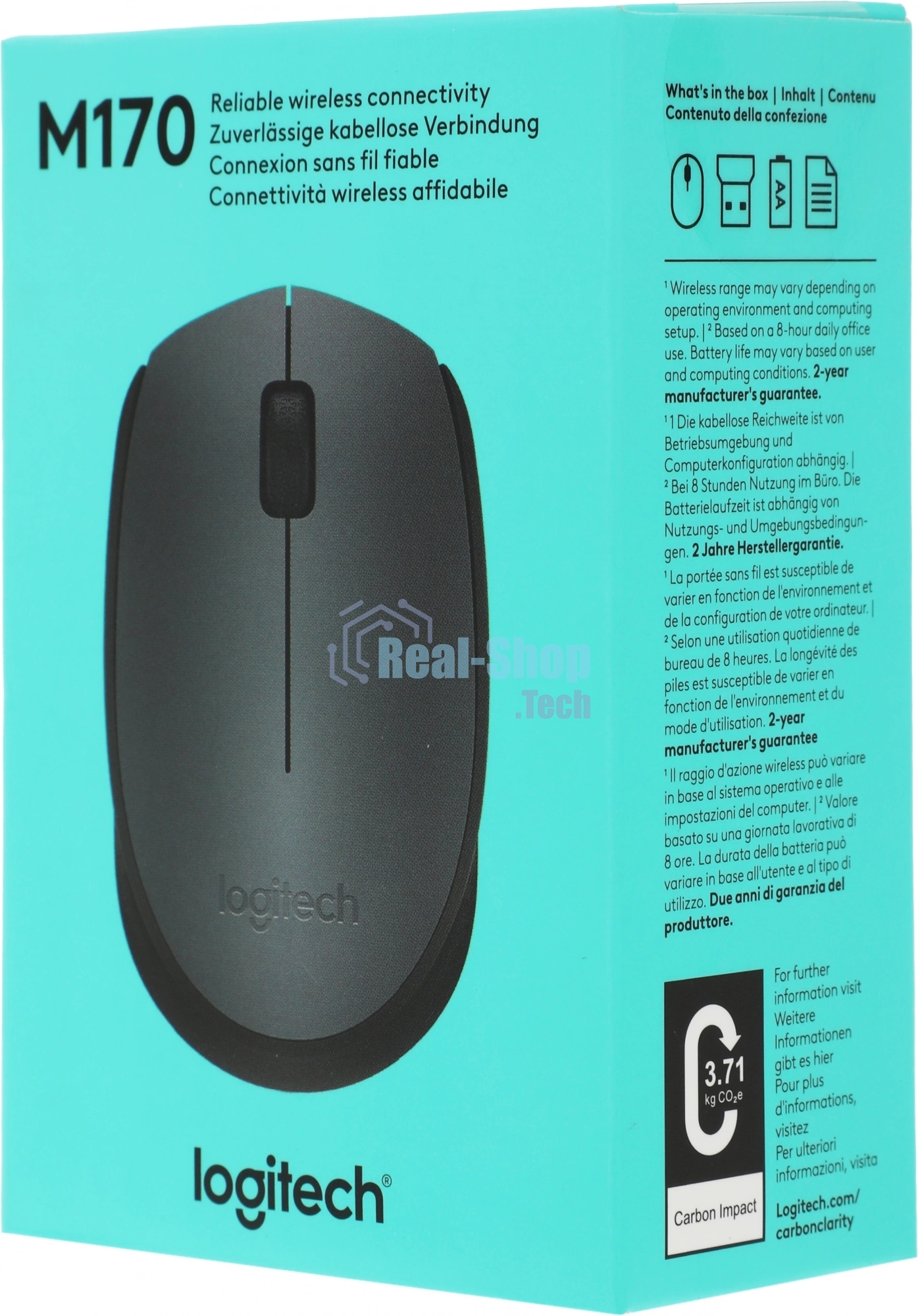 Мышь беспроводная Logitech M170 черный/темно-серый, 1000 dpi, радиоканал, USB, кнопки - 3