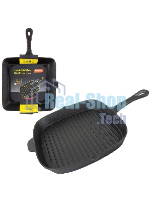 Сковорода-гриль Mallony квадратная чугунная GPR-26C, р-р 26 см, чугунная ручка