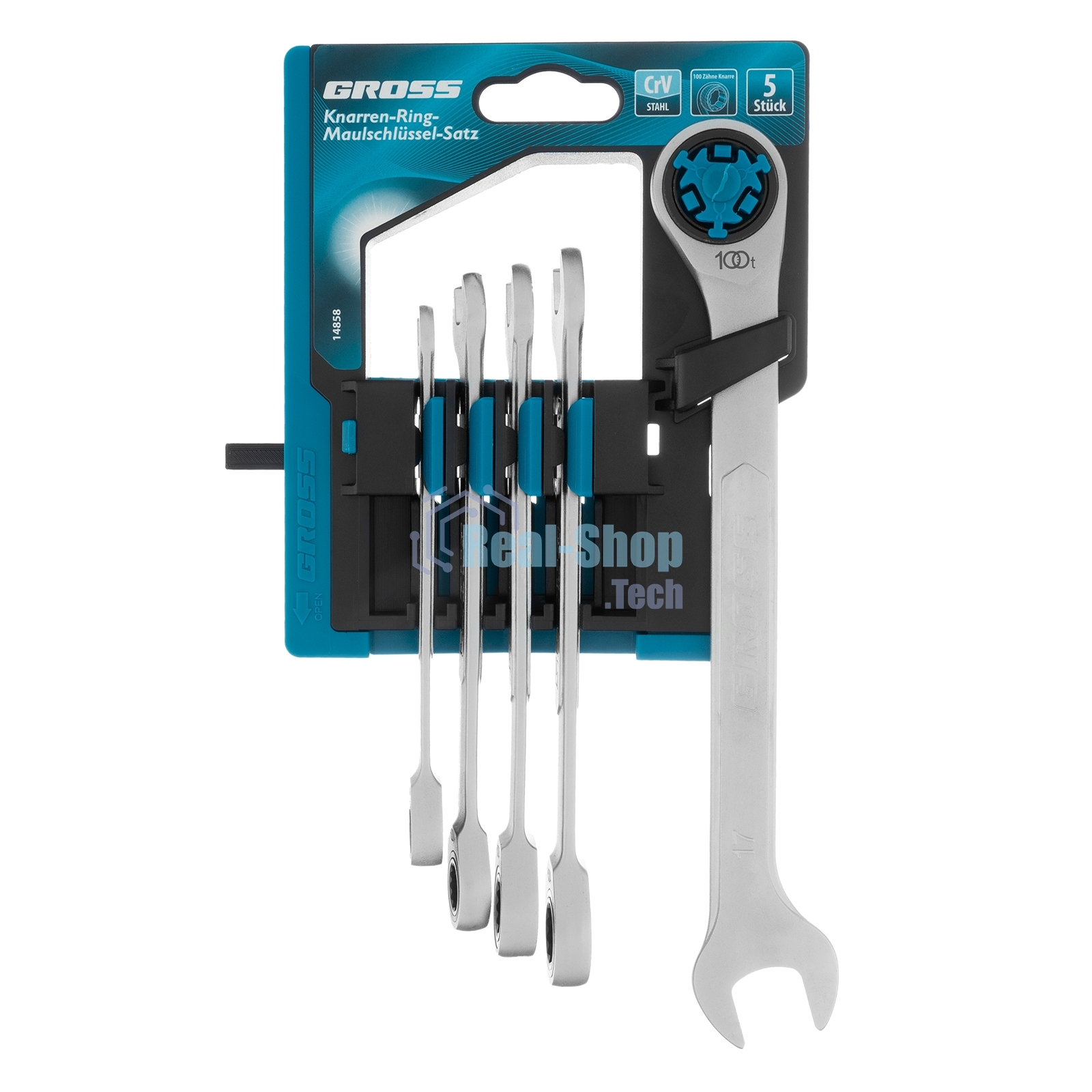 Набор ключей комбинированных трещоточных Gross СRV, 5 шт. 8- 17 мм