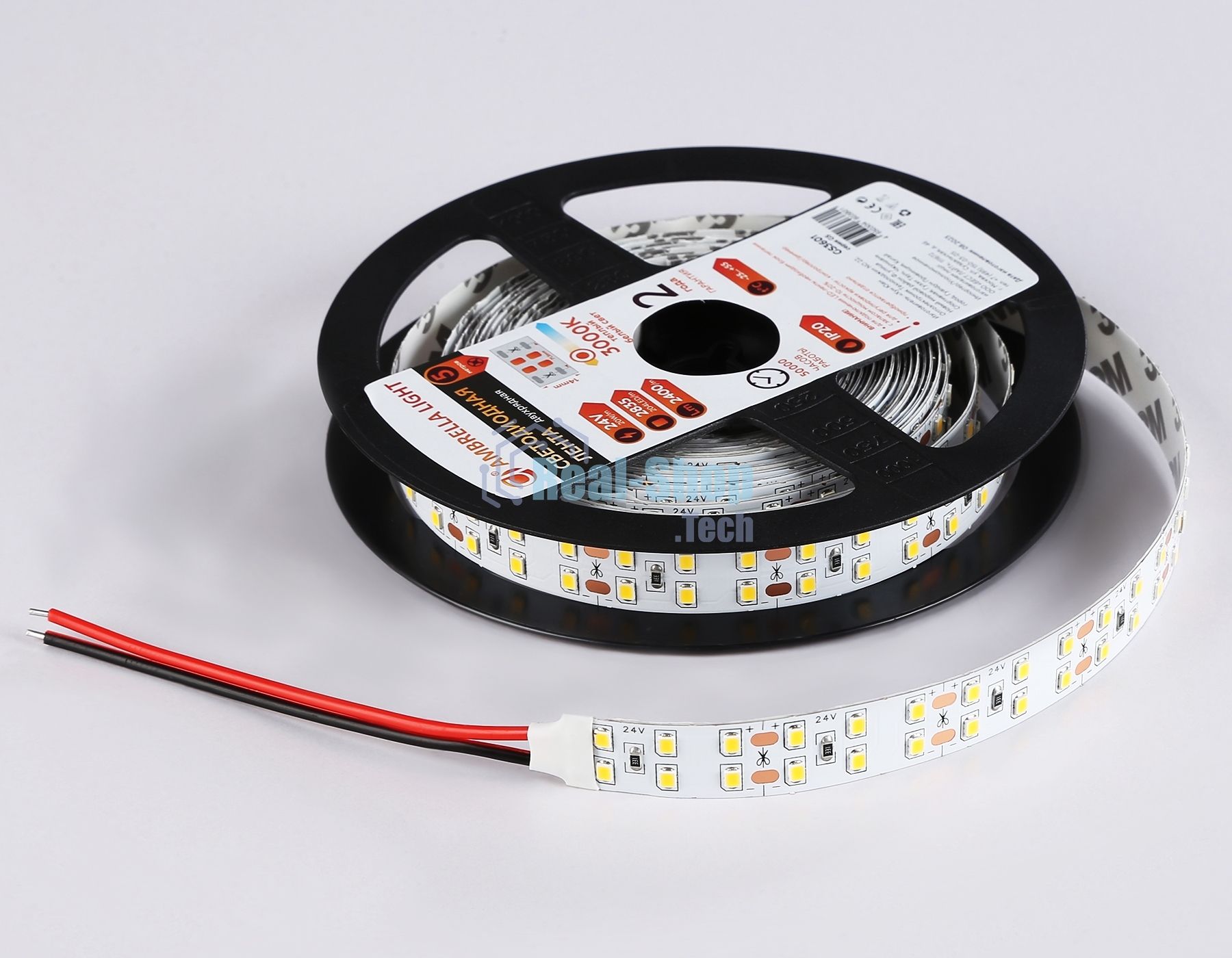Светодиодная лента Ambrella light GS3601 2835 204Led/ 20W m/ 24V IP20 3000K/ 5000*14*1.2mm (2 конт.)