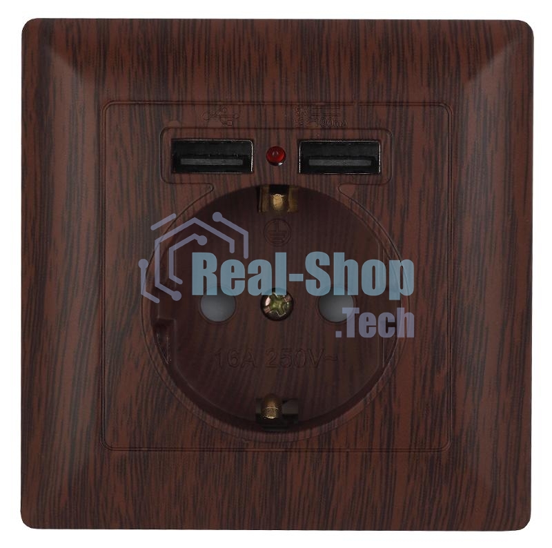 Розетка Intro P+E Schuko со шторками, 16А-250В + 2хUSB, СУ, Solo, венге (10/100/2500) 4-410-10