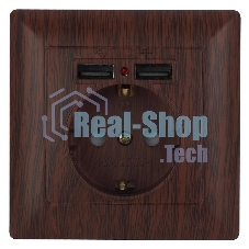 Розетка Intro P+E Schuko со шторками, 16А-250В + 2хUSB, СУ, Solo, венге (10/100/2500) 4-410-10