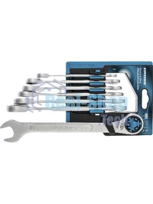 Набор ключей комбинированных Gross 14859 трещоточных, СRV, 7 шт -8 19 мм