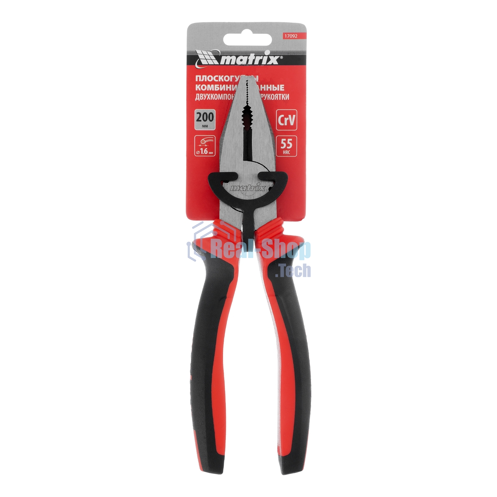 Плоскогубцы комбинированные Matrix, 200 мм, хром-ванадий, двухкомпонентные рукоятки