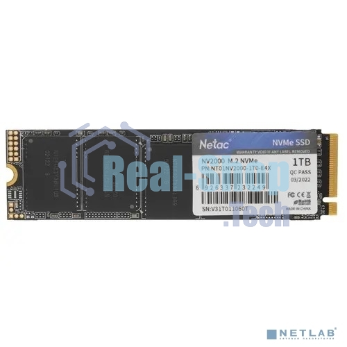Накопитель SSD Netac NV2000, 1Tb, PCIe 3.0 x4, M.2 2280, NVMe, R/W 2500/2100
