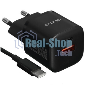 Сетевое зарядное устройство Qumo Energy PD 20W (Charger 0071), два порта: Type-C PD + USB-A QC3.0, черный