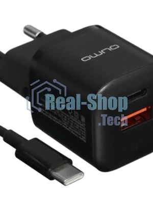 Сетевое зарядное устройство Qumo Energy PD 20W (Charger 0071), два порта: Type-C PD + USB-A QC3.0, черный