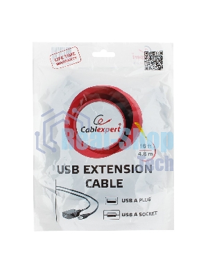 Кабель Gembird USB 2.0 удлинительный, активный 4.8м AM/AF, черный
