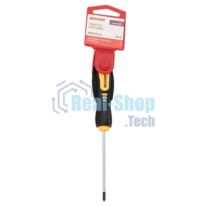 Отвертка крестовая Rexant PH 0х75 мм, двухкомпонентная рукоятка