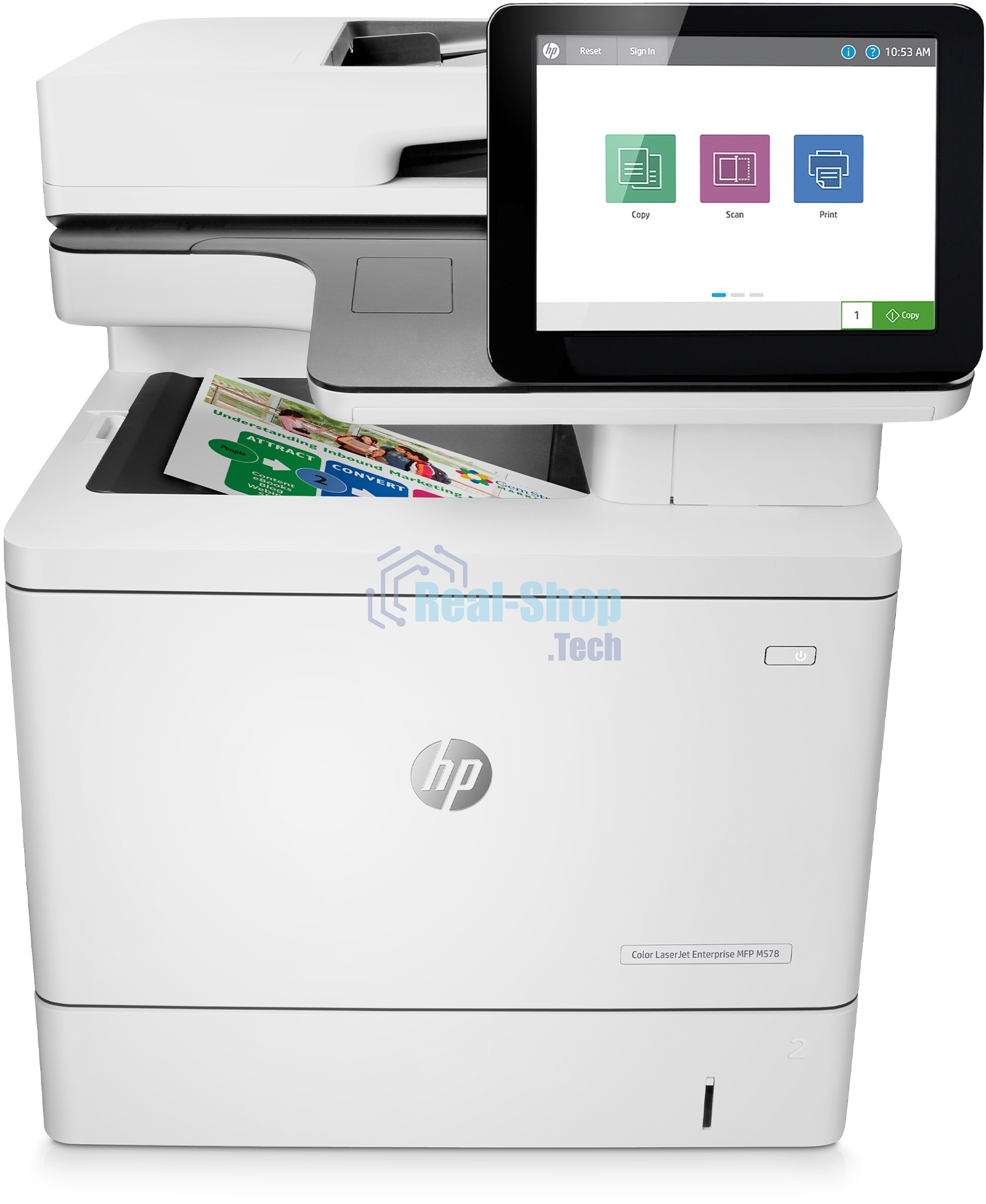 МФУ лазерное HP Color LaserJet Ent M578dn (7ZU85A), A4, цветной, печ. до 38 стр/мин., скан. до 43 стр/мин. (ч/б) 38 стр/мин. (цвет), 1200 x 1200 dpi (печать) 600x600dpi (скан.), USB, RJ-45, Air Print, Mopria