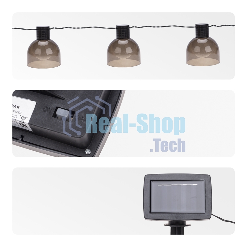 Гирлянда садовая Rexant Эбби, 335 см, 3000К, встроенный аккумулятор, солнечная панель, коллекция Лондон