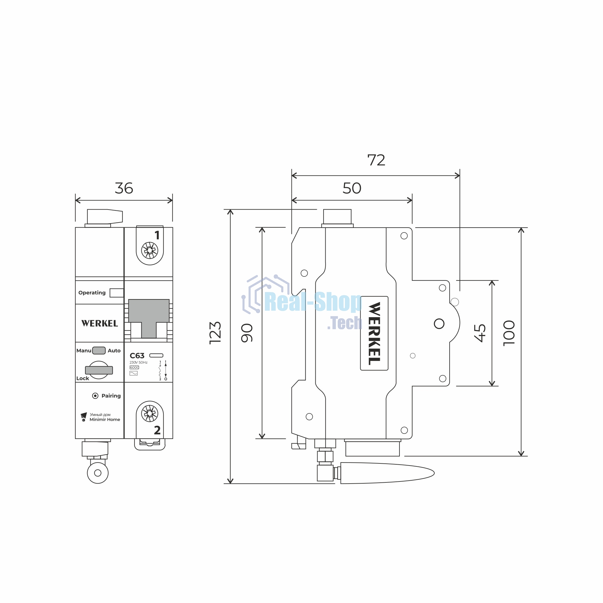 Умный автоматический выключатель Werkel 1 P 63 A C 6 kA W1001P6301