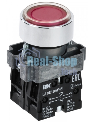 Кнопка LA167-BAF45 d=22мм 1з+1р красная IEK