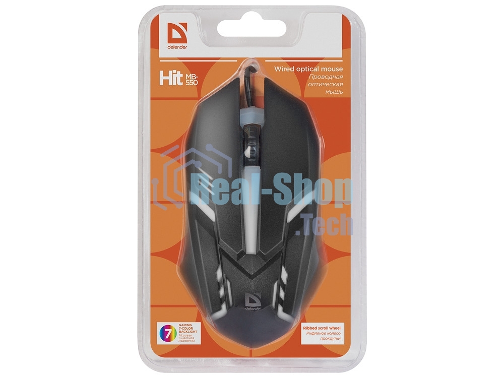 Мышь проводная Defender Hit MB-550 черный, 1600 dpi, USB, кнопки - 4