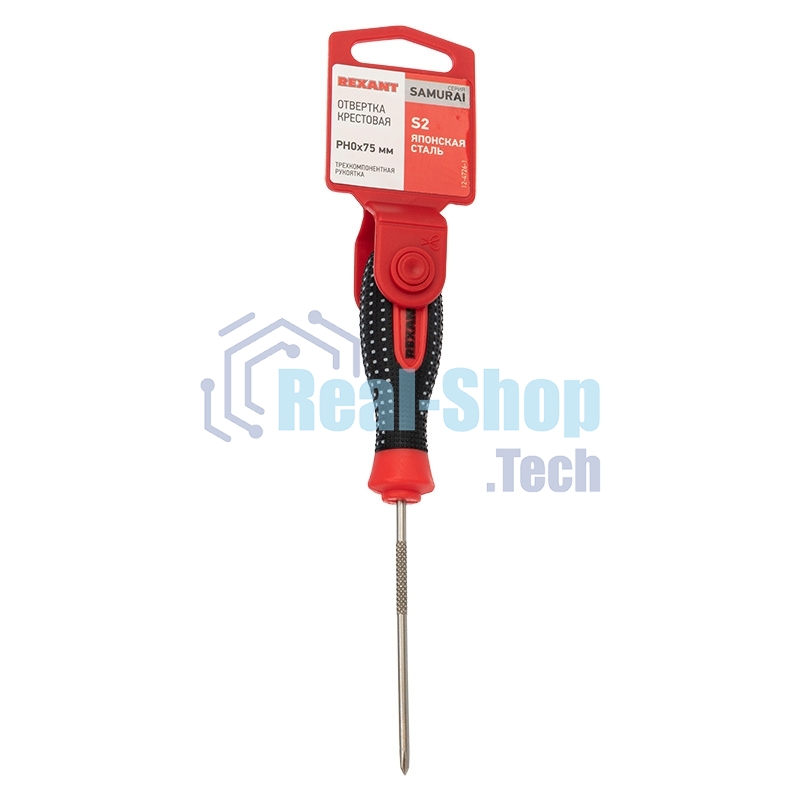 Отвертка крестовая Rexant PH 0х75 мм, трехкомпонентная рукоятка, сталь S2