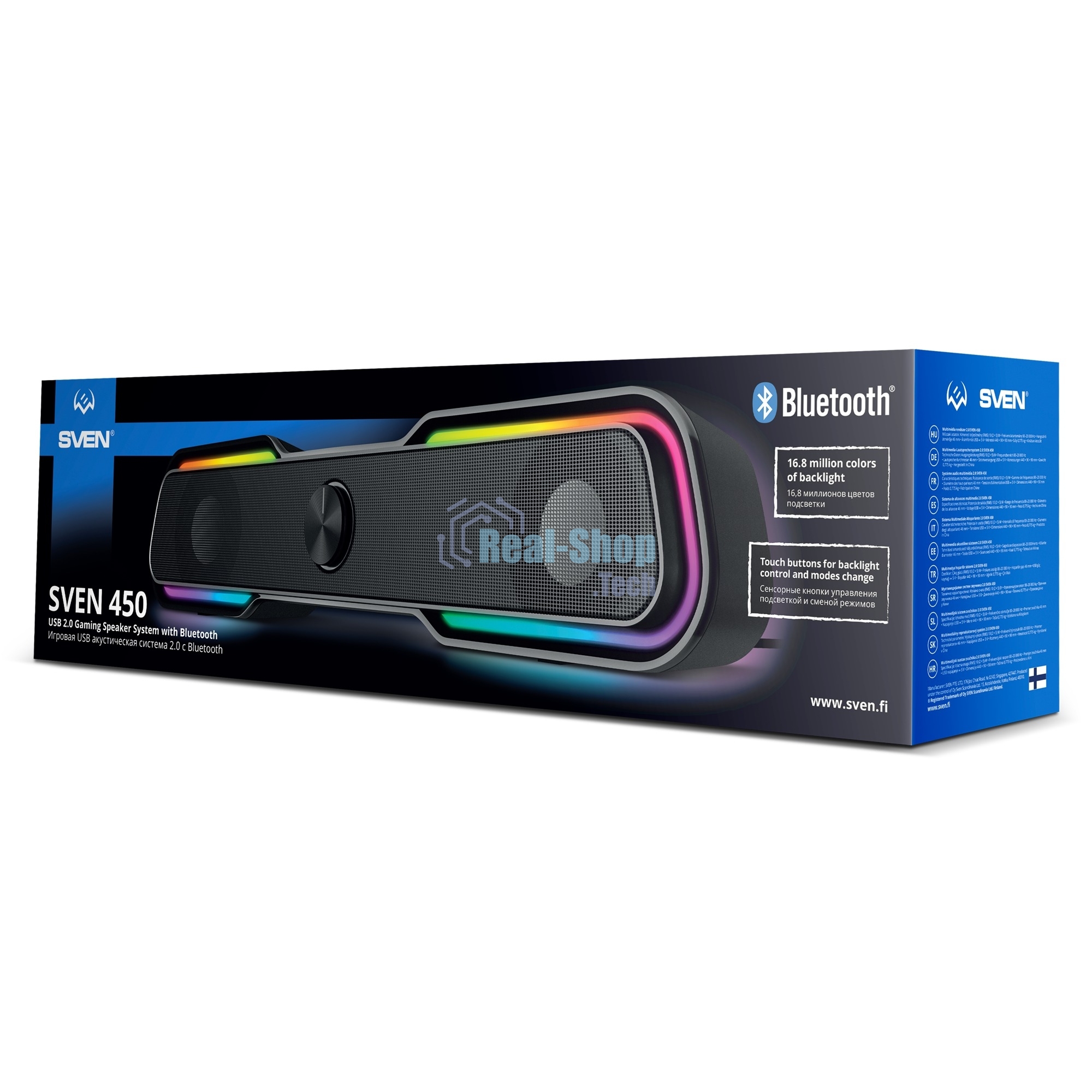 Акустическая система Sven 450 2.0 (2x5W, Bluetooth, RGb-подсветка) черная