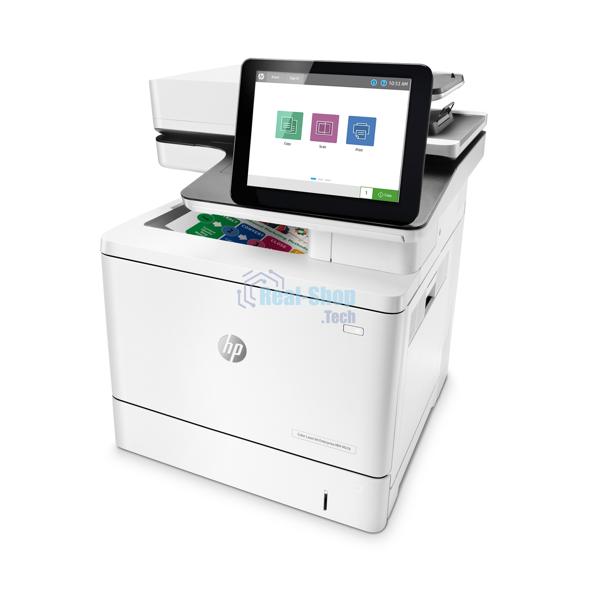 МФУ лазерное HP Color LaserJet Ent M578dn (7ZU85A), A4, цветной, печ. до 38 стр/мин., скан. до 43 стр/мин. (ч/б) 38 стр/мин. (цвет), 1200 x 1200 dpi (печать) 600x600dpi (скан.), USB, RJ-45, Air Print, Mopria
