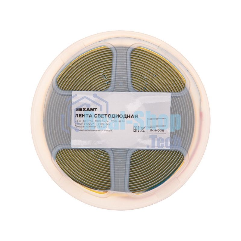 Лента светодиодная Rexant 24В, COB 10Вт/м, 384 LED/м, 4000K, 8мм, 5м, IP20