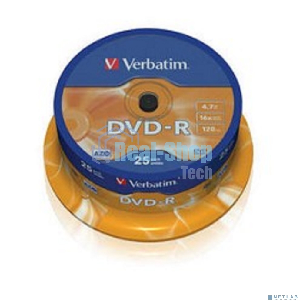 Диск DVD-R Verbatim 4.7Gb 16x Cake Box (25шт) (43522)