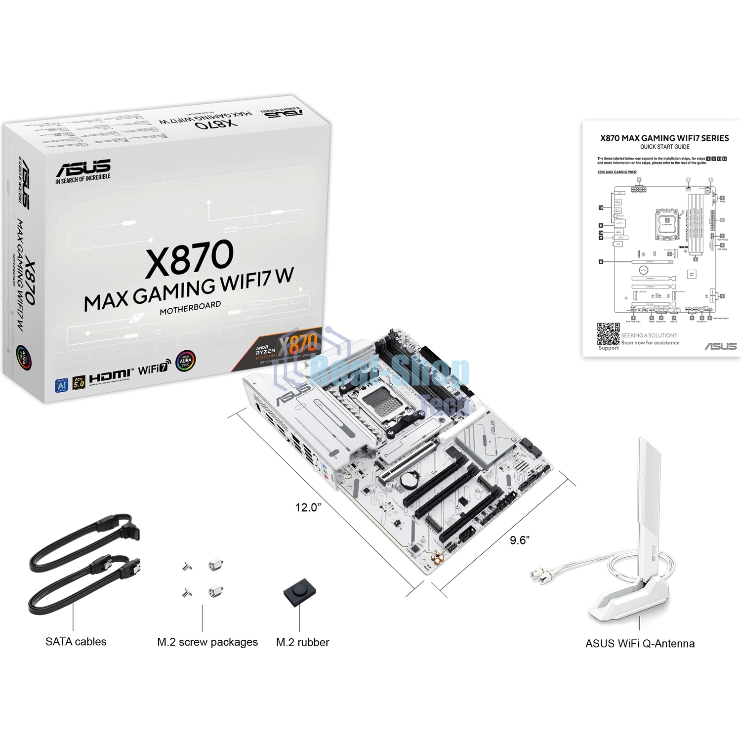 Материнская плата ASUS X870 MAX GAMING WIFI7 W, AM5, AMD X870, 4xDDR5, 4xSATA, 3xM.2, 1xPCIe 5.0 x16, 2xPCIe 4.0 x16, 1xPCIe 3.0 x16, 1xHDMI, 2xUSB Type-C (Display), 1x2.5Gb LAN, Wi-Fi 7, Bluetooth 5.4, 2xUSB-C 40Gbps, 1xUSB-A 10Gbps, 3xUSB-A 5Gbps, 4xUSB