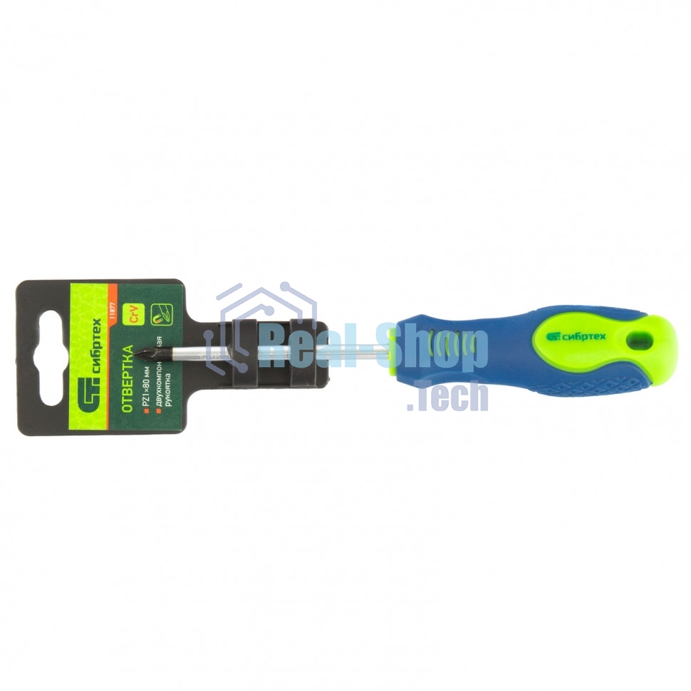 Отвертка Сибртех, PZ1 х 80 мм, CrV, 2-х компонентная рукоятка