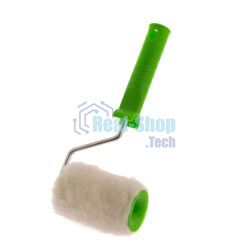 Валик Сибртех с натуральным мехом, с ручкой, 100 мм, ворс 12 мм, D 48 мм, D ручки 6 мм