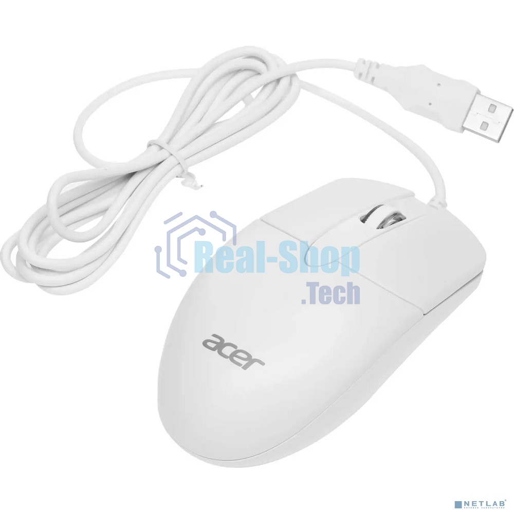 Мышь проводная Acer OMW300 белый, 1200 dpi, USB, кнопки - 3