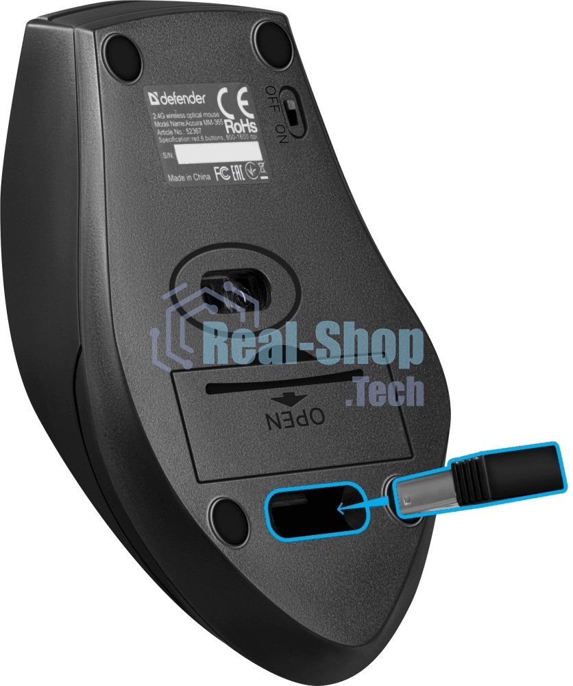 Мышь беспроводная Defender Accura MM-365 черный, 1600 dpi, радиоканал, USB, кнопки - 6