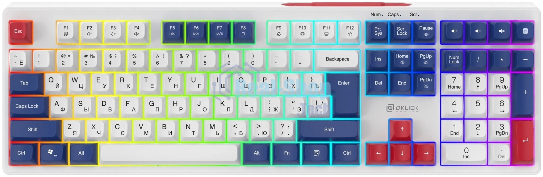 Клавиатура Oklick 725G проводная, USB Type-A, белый/красный