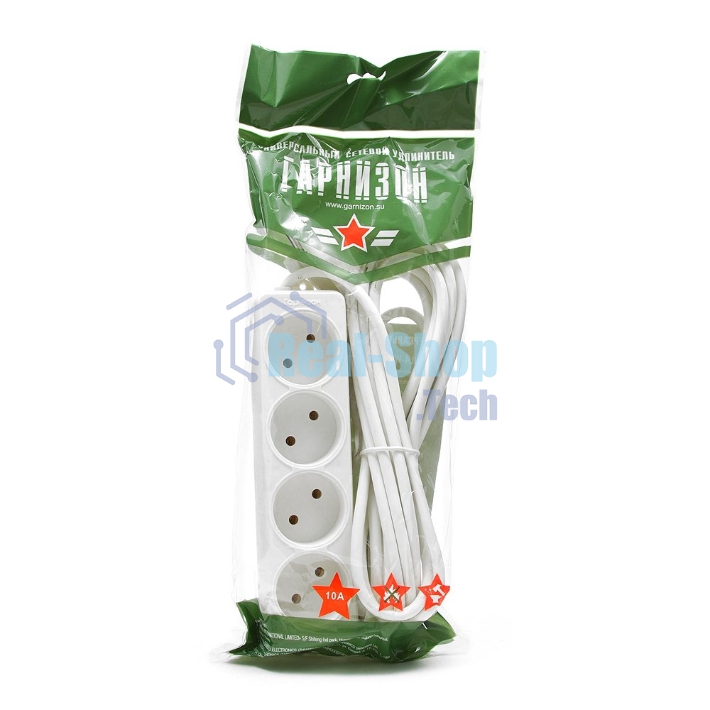 Удлинитель Гарнизон EL-NL4-W-5, 4 розетки допустимый ток 10А, длина 5 м.