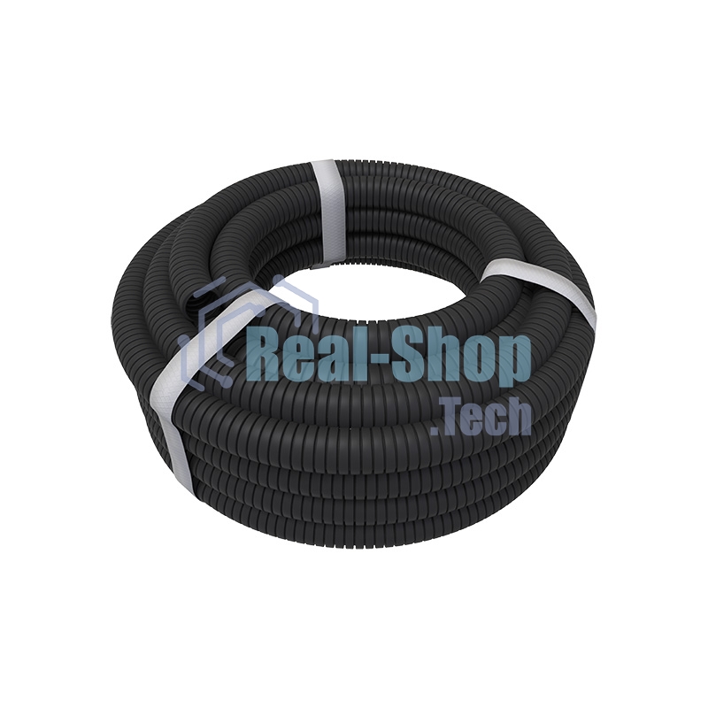 Труба гофрированная из ПНД Rexant с зондом, черная, Ø25 мм (бухта 25 м/уп.)