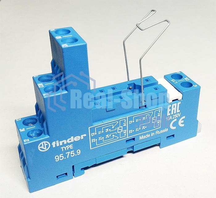 Розетка с винт. клеммами (с зажимной клетью) для реле 40.51 40.52 40.61 40.62 модули 99.01 в комплекте металлич. клипса 095.71 син. FINDER 95759SMA