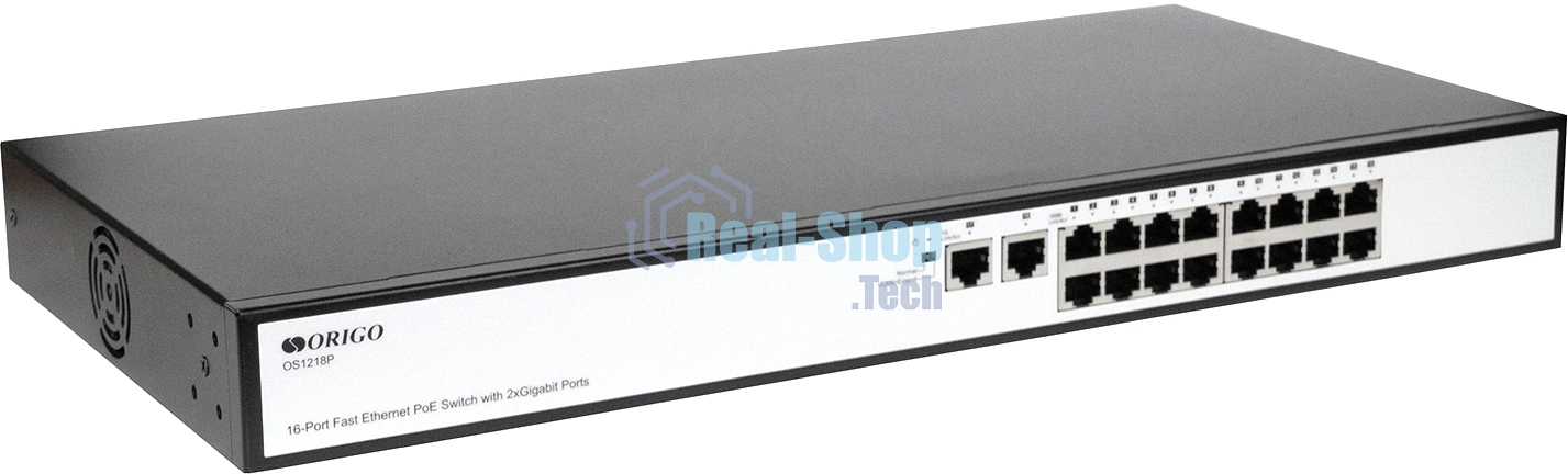 Неуправляемый PoE-коммутатор ORIGO OS1218P/190W/A1A 16x100Base-TX PoE+, 2x1000Base-T, PoE-бюджет 190 Вт, корпус металл