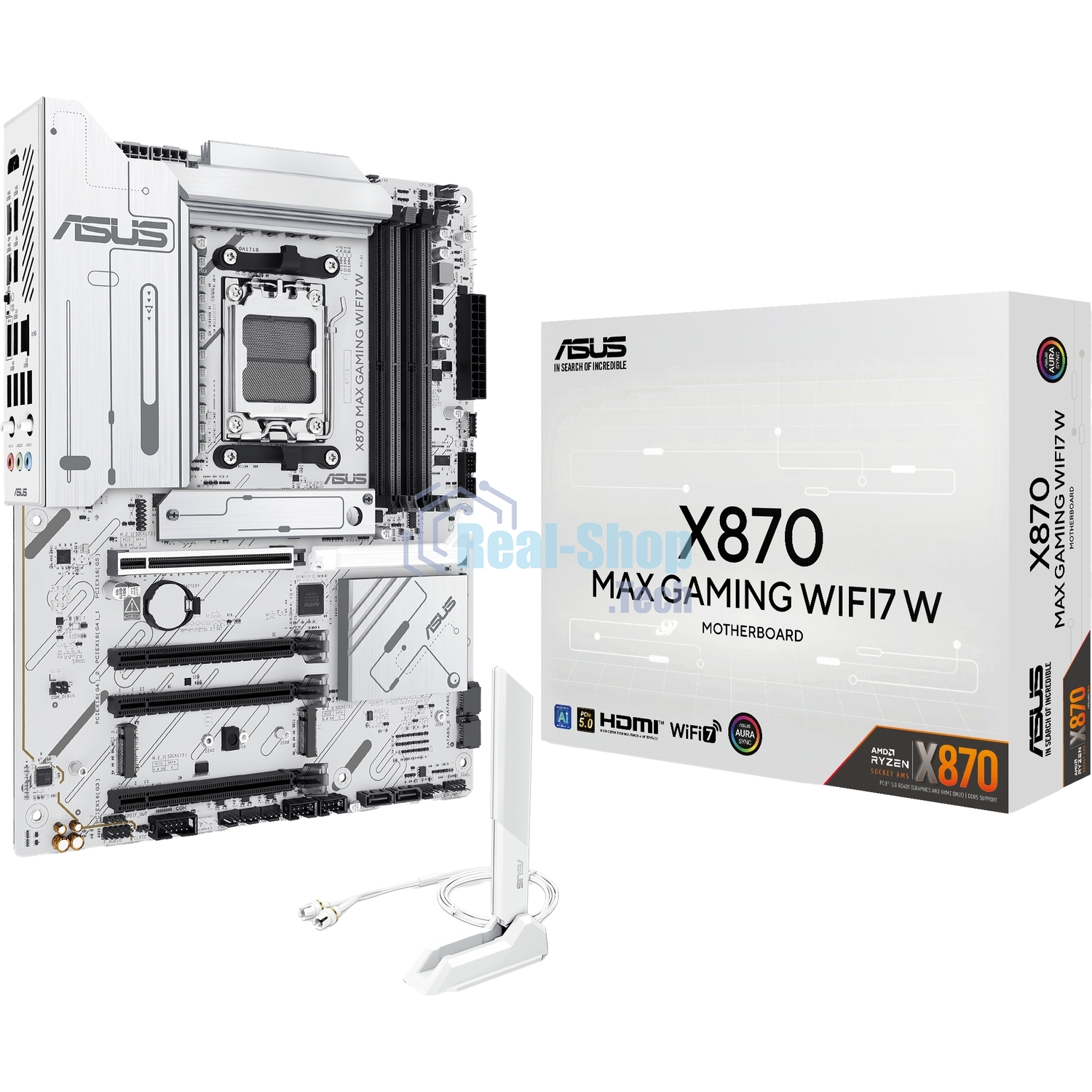 Материнская плата ASUS X870 MAX GAMING WIFI7 W, AM5, AMD X870, 4xDDR5, 4xSATA, 3xM.2, 1xPCIe 5.0 x16, 2xPCIe 4.0 x16, 1xPCIe 3.0 x16, 1xHDMI, 2xUSB Type-C (Display), 1x2.5Gb LAN, Wi-Fi 7, Bluetooth 5.4, 2xUSB-C 40Gbps, 1xUSB-A 10Gbps, 3xUSB-A 5Gbps, 4xUSB