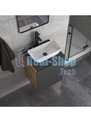 Тумба Bau Dream Blackwood 50 графит, раковина BAU Spectrum mini 47х24 смеситель для раковины высокий Hotel Black, черный, выпуск клик клак, черный