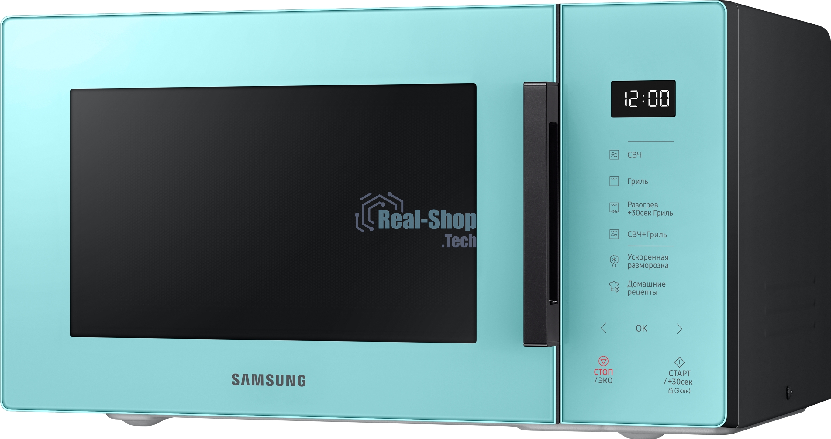 Микроволновая печь Samsung MG23T5018AN/BW голубой, 23 л, 800 Вт, переключатели - сенсор