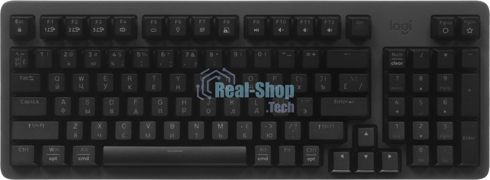 Клавиатура Logitech K868 гибридная, USB Type-A, Bluetooth, радиоканал, чёрный