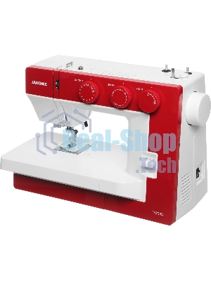Швейная машина Janome 1522RD белый/красный, электромеханическая, вертикальный качающийся, 25 операций, петля автомат