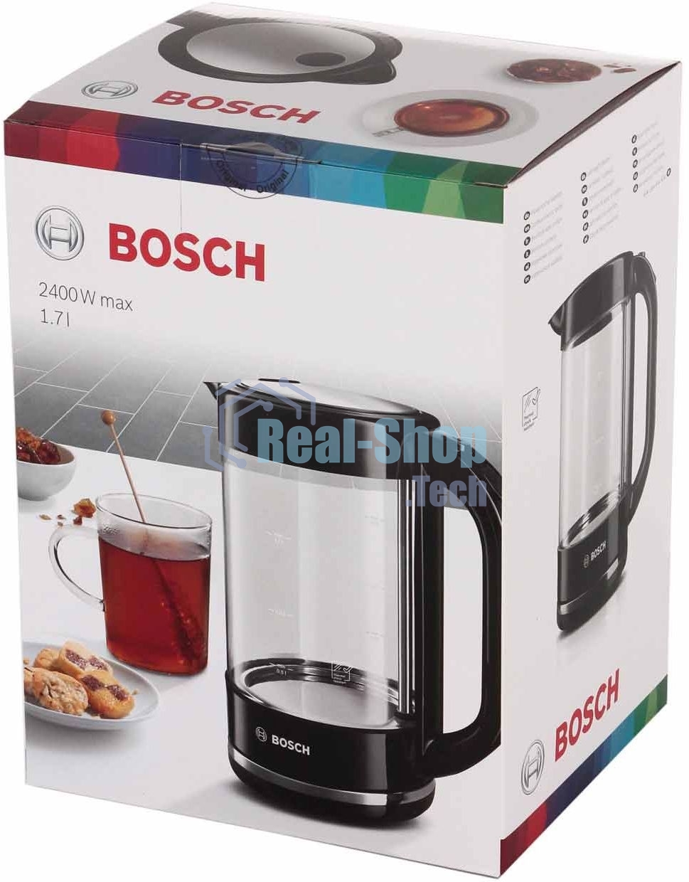 Чайник электрический Bosch TWK70B03 черный, 1.7 л, 2400 Вт, скрытый нагревательный элемент
