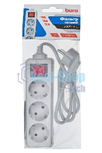 Сетевой фильтр Buro 300SL-1-G 1м (3 розетки) серый (пакет ПЭ)