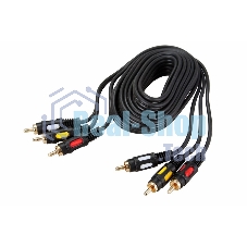 Шнур Rexant 17-0214 3 RCA - 3 RCA, длина 3 метра, черный (GOLD)