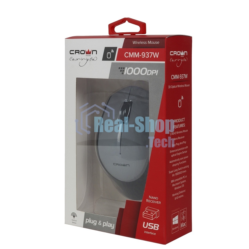 Мышь беспроводная CROWN CMM-937W black/grey