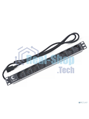 Блок силовых розеток Cabeus, Shuko х 9, вход IEC 320 C14, для шкафов, шнур 2 м, 50х490х50 мм (ВхШхГ), 10А, черный